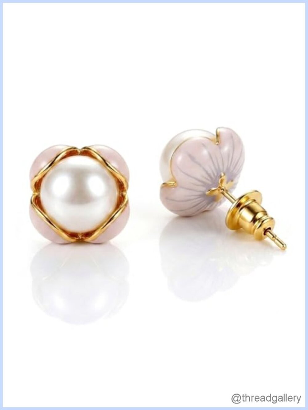18K Gold Plated Pearl Flower Stud Earrings 925 Sterling Silver Hypoallergenic